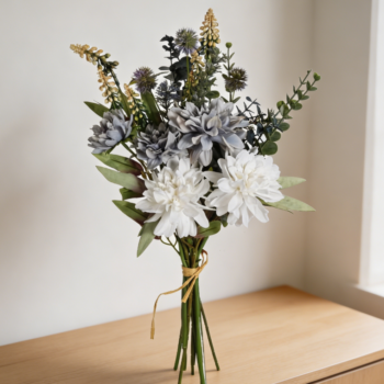 White Grey Silk Artificial Flowers Bouquet