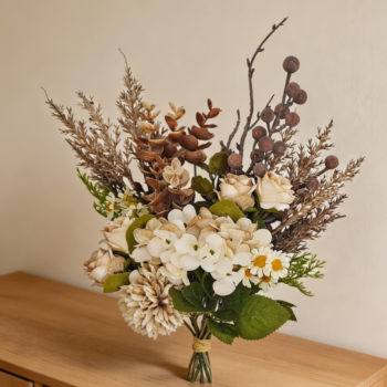12-Inch Fall Silk Flowers Bouquet with Roses Dandelions
