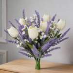 9 Pcs Purple Lavender and White Tulips Artificial Flowers