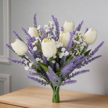 9 Pcs Purple Lavender and White Tulips Artificial Flowers